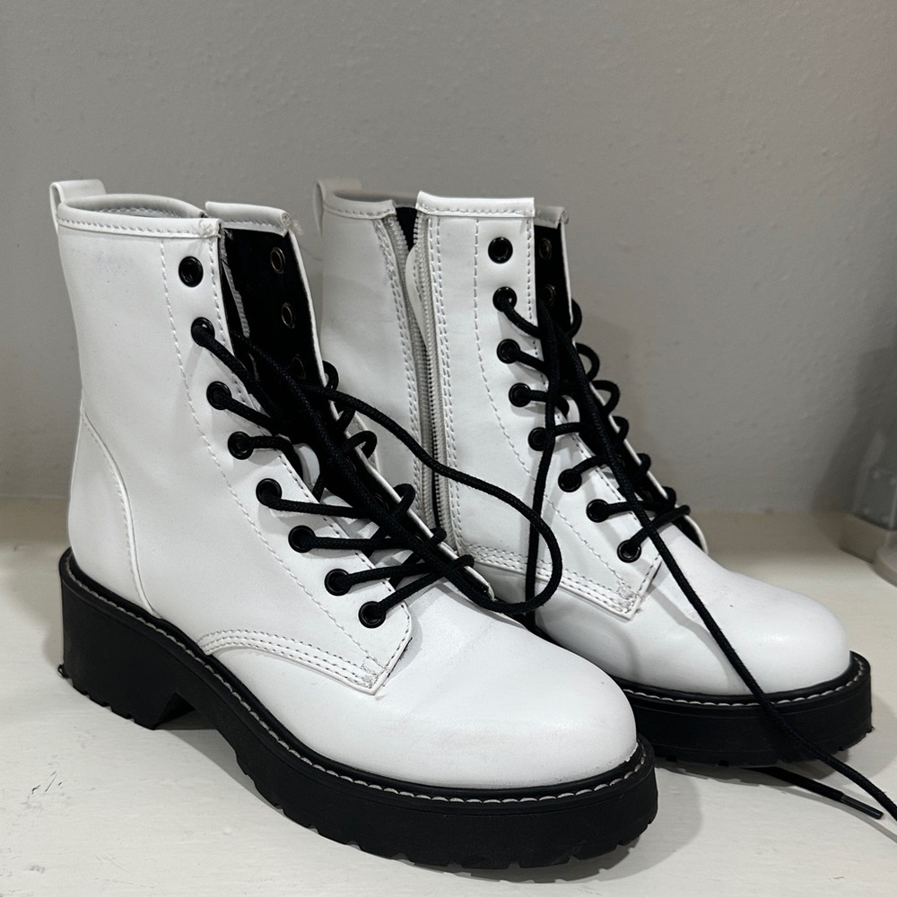 Madden Girl White Combat Boots with Black Laces